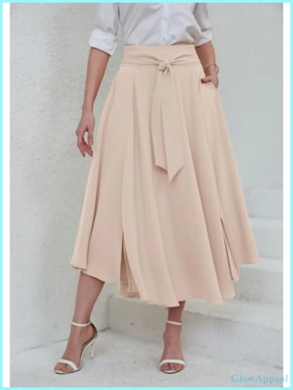 Elegant High Waisted Side Slit Bohemian Maxi Skirt with Pockets, Polyester Blend